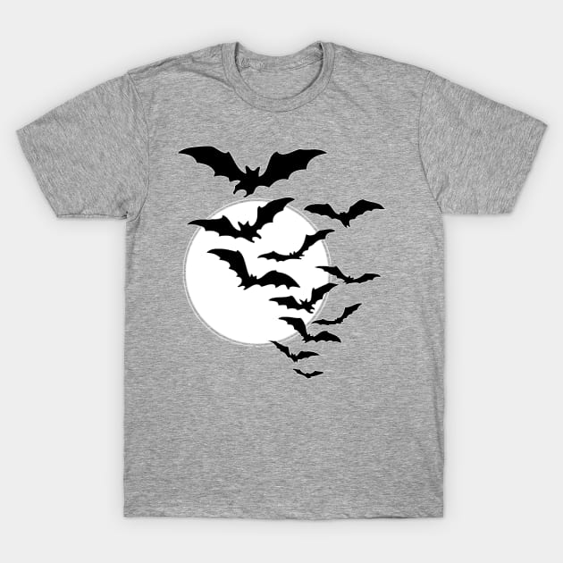 Bats Flying Across a Full Moon T-Shirt by VernenInk